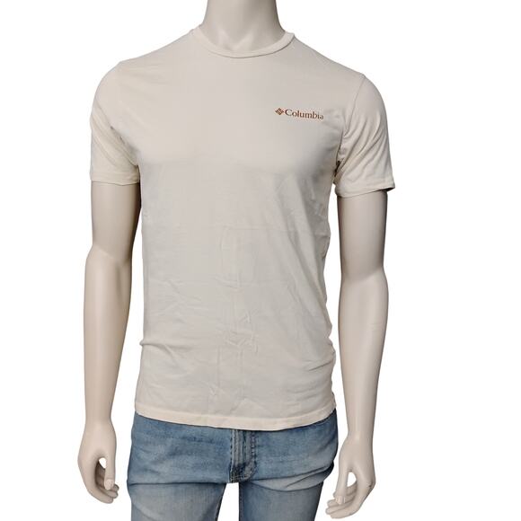Columbia Sportswear Short Sleeve T-shirt Size Medium Beige Graphics on Back - Picture 2 of 6